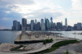 Blick von der Brooklyn Heights Promenade auf den Sonnenuntergang ber Manhattan
