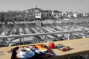 Frhstck auf der Dachterrasse des Hotels mit Blick auf den Alten Hafen